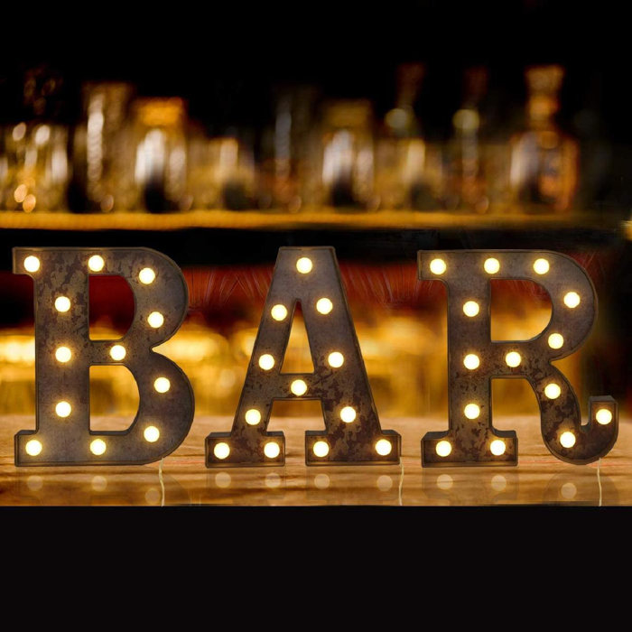SpicyMedia Light Up Vintage Bar Sign With Lights, Illuminated